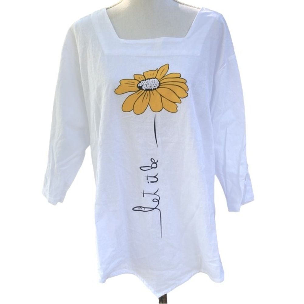 Cotton Made Casual by Humans Wm’s Sz XL White Let It Be Sunflower Shirt Blouse